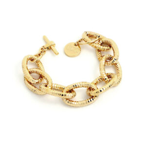 Bracciale UNOAERRE in bronzo dorato con maxi maglie martellate.