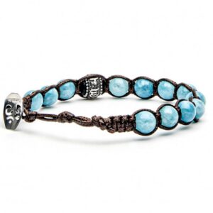 Bracciale Tamashii Amazonite Azzurra con Elemento Mantra – Cordino Marrone (mod.2100000082766)