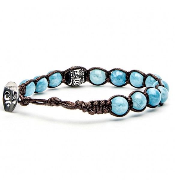 Bracciale Tamashii Amazonite Azzurra con Elemento Mantra – Cordino Marrone (mod.2100000082766)