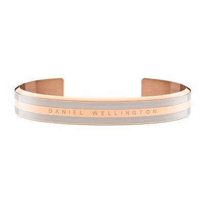 Bracciale Daniel Wellington DW00400011 in acciaio oro rosa con dettaglio grigio opaco e logo inciso.