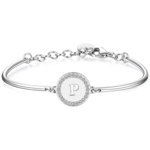 Bracciale in acciaio con lettera P e cristalli: un tocco elegante e personale da portare sempre con te.