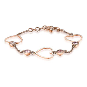 Bracciale rosé da donna con cuori vuoti e cristalli rosa.