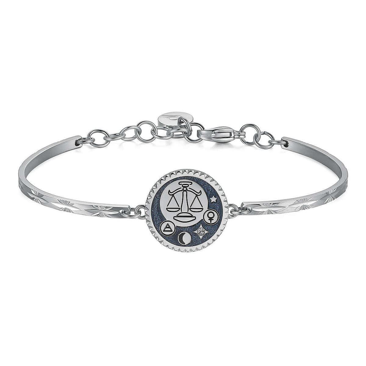 Bracciale in acciaio con simbolo zodiacale Bilancia, per chi ama equilibrio e bellezza.