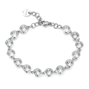 Bracciale Brosway Symphonia da donna in acciaio lucido con cristalli bianchi rotondi incastonati.