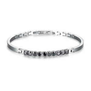 Bracciale uomo rigido Brosway Avantgarde in acciaio con cristalli neri.