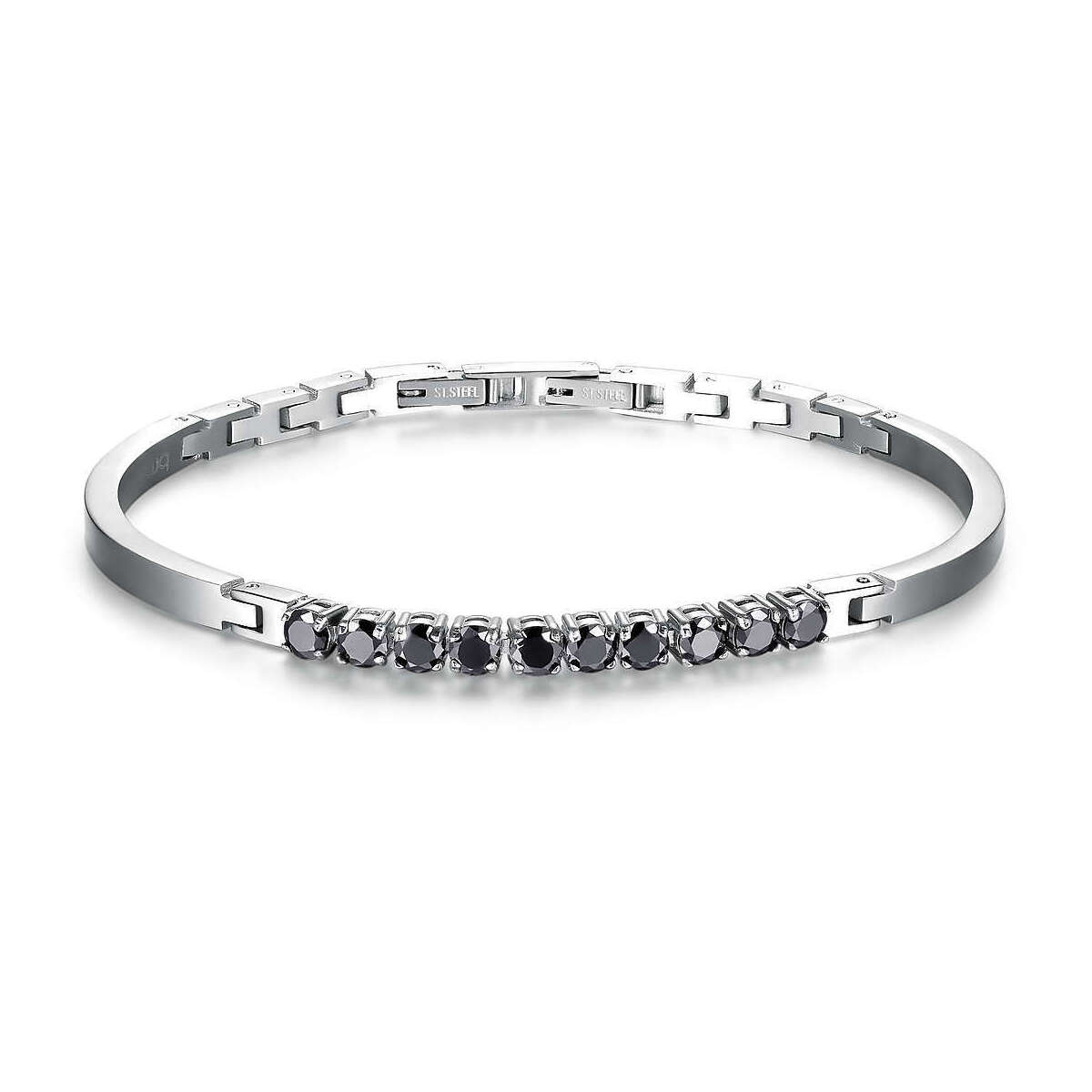 Bracciale uomo rigido Brosway Avantgarde in acciaio con cristalli neri.