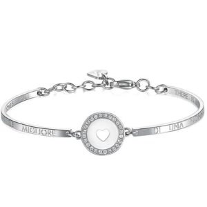 Bracciale in acciaio con cuore smaltato e incisione dedicata alla nonna. Un regalo speciale per un legame unico e profondo.