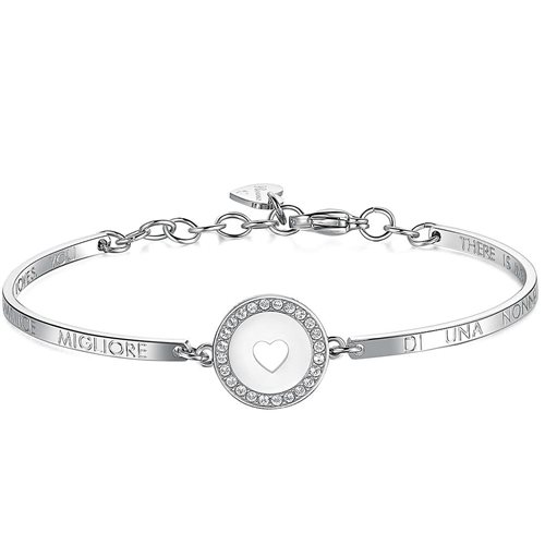 Bracciale in acciaio con cuore smaltato e incisione dedicata alla nonna. Un regalo speciale per un legame unico e profondo.