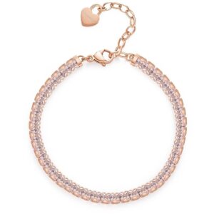 Bracciale in acciaio rose gold con cristalli rosa: eleganza romantica da indossare ogni giorno.