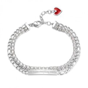 Bracciale Brosway Desideri BEI066 con cristalli, incisione romantica e cuore smaltato.