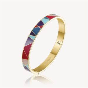 Bracciale rigido dorato Brosway con decori smaltati multicolor in stile geometrico.