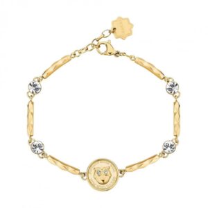 Bracciale dorato con cristalli e gufo simbolico