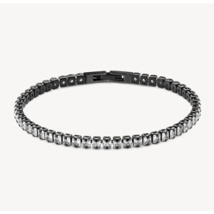 Bracciale nero con cristalli bianchi e chiusura integrata.