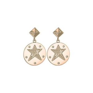 Orecchini pendenti Liu Jo oro rosa con stella in cristalli e chiusura geometrica. Eleganti, luminosi e raffinati.