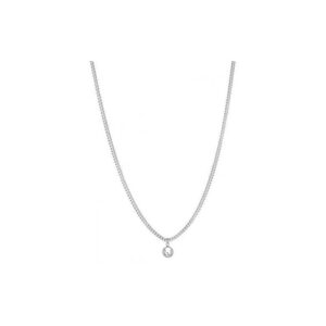 collana in acciaio lucido con piccolo ciondolo rotondo e logo inciso.