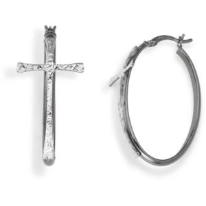 Orecchini Amen in Argento 925 con croce martellata.