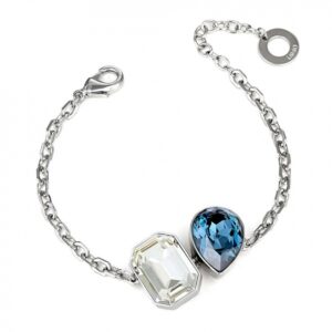 Bracciale Liu Jo LJ1182 in ottone lucido con cristallo trasparente e goccia blu. Elegante e regolabile, ideale per un tocco di stile unico.