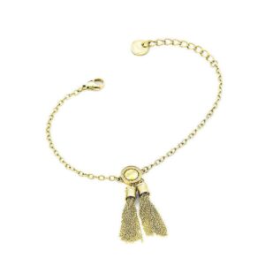 Bracciale Liu Jo in acciaio dorato con doppia nappa pendente.