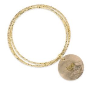 Bracciale rigido UNOAERRE in bronzo dorato con tre cerchi intrecciati e ciondolo inciso