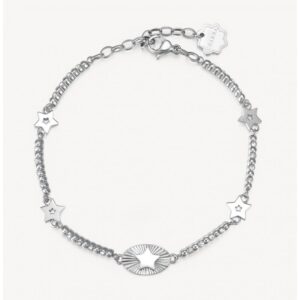 Bracciale Brosway Chakra Stelle BHKB025 in acciaio anallergico, con stelle stilizzate e charm centrale inciso.