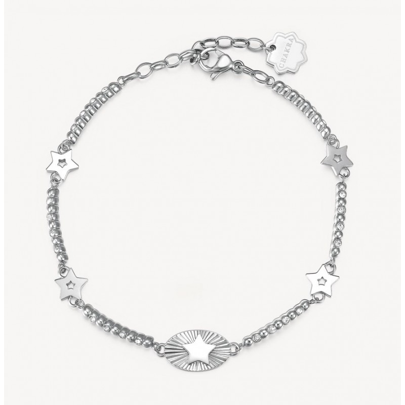 Bracciale Brosway Chakra Stelle BHKB025 in acciaio anallergico, con stelle stilizzate e charm centrale inciso.