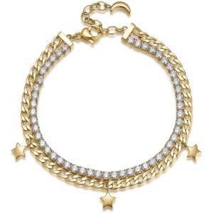 Bracciale dorato con cristalli e stelle pendenti