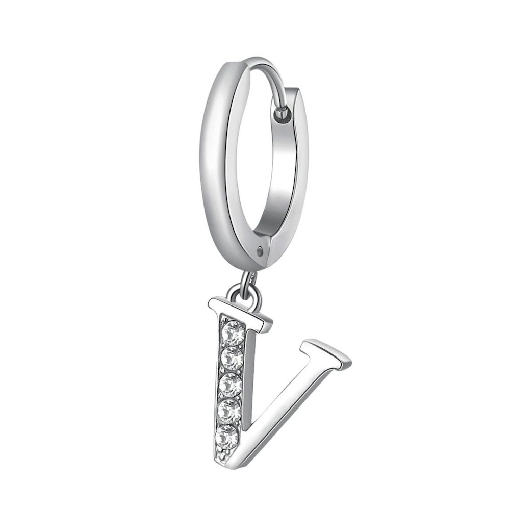 Mono Orecchino con Lettera V in Acciaio e Cristalli (mod.8053851530235)