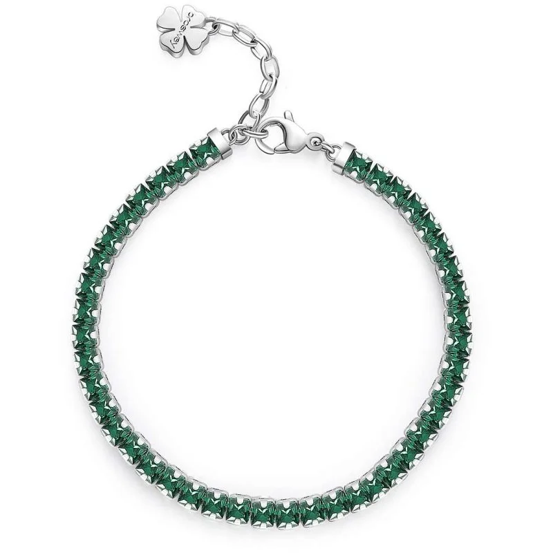 Bracciale Brosway Desideri BEI060 in acciaio rodio con zirconi verdi e quadrifoglio fortunato