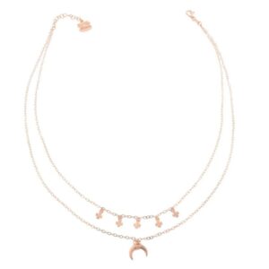 Collana Piti Mali a Doppio Filo con Pendente Luna e Quadrifogli (mod. 146/C-FO)