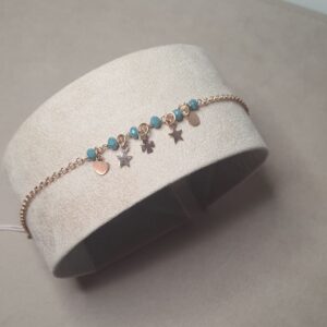 Bracciale Piti Mali con Pietre Turchesi e Ciondoli Oro Rosa (mod. 291/B-EM-BL)