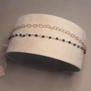 Bracciale Piti Mali con Cuoricini e Pietre Blu Doppio Filo Oro Rosa (mod. 419/B-BL)