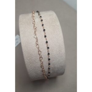 Bracciale Piti Mali con Cuoricini e Pietre Nere Doppio Filo Oro Rosa (mod. 419/B-NE)