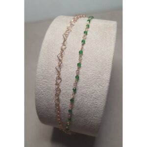 Bracciale Piti Mali con Cuoricini e Pietre Verdi Doppio Filo Oro Rosa (mod. 419/B-VE)