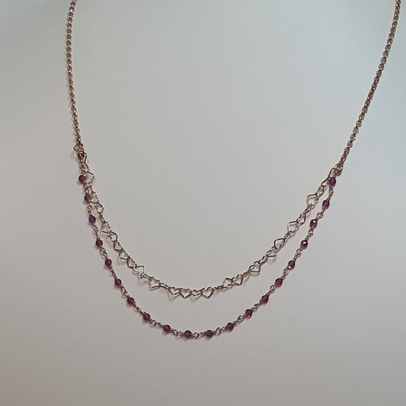 Collana Piti Mali con Cuoricini e Pietre Rosa Doppio Filo Oro Rosa (mod. 419/C-RO) - immagine 2