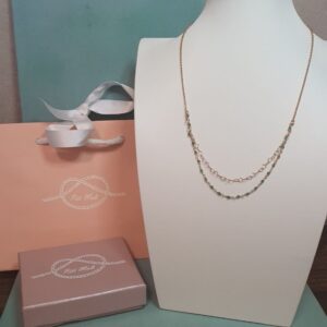 Collana Piti Mali con Cuoricini e Pietre Verdi Doppio Filo Oro Rosa (mod. 419/C-VE)