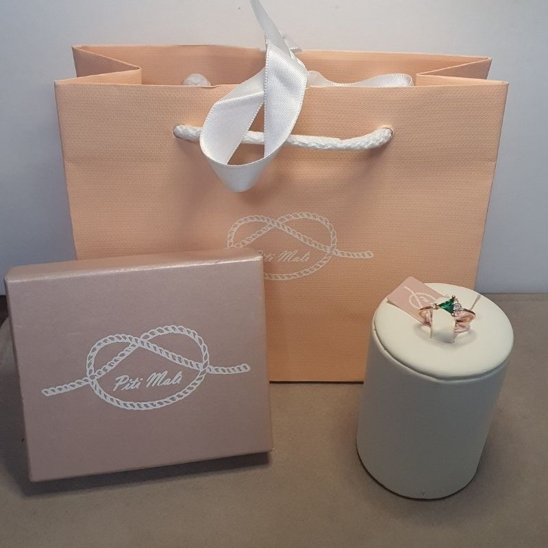 Anello Piti Mali Oro Rosa con Pietra Verde Triangolare e Zirconi (mod. 445/AN) - immagine 3