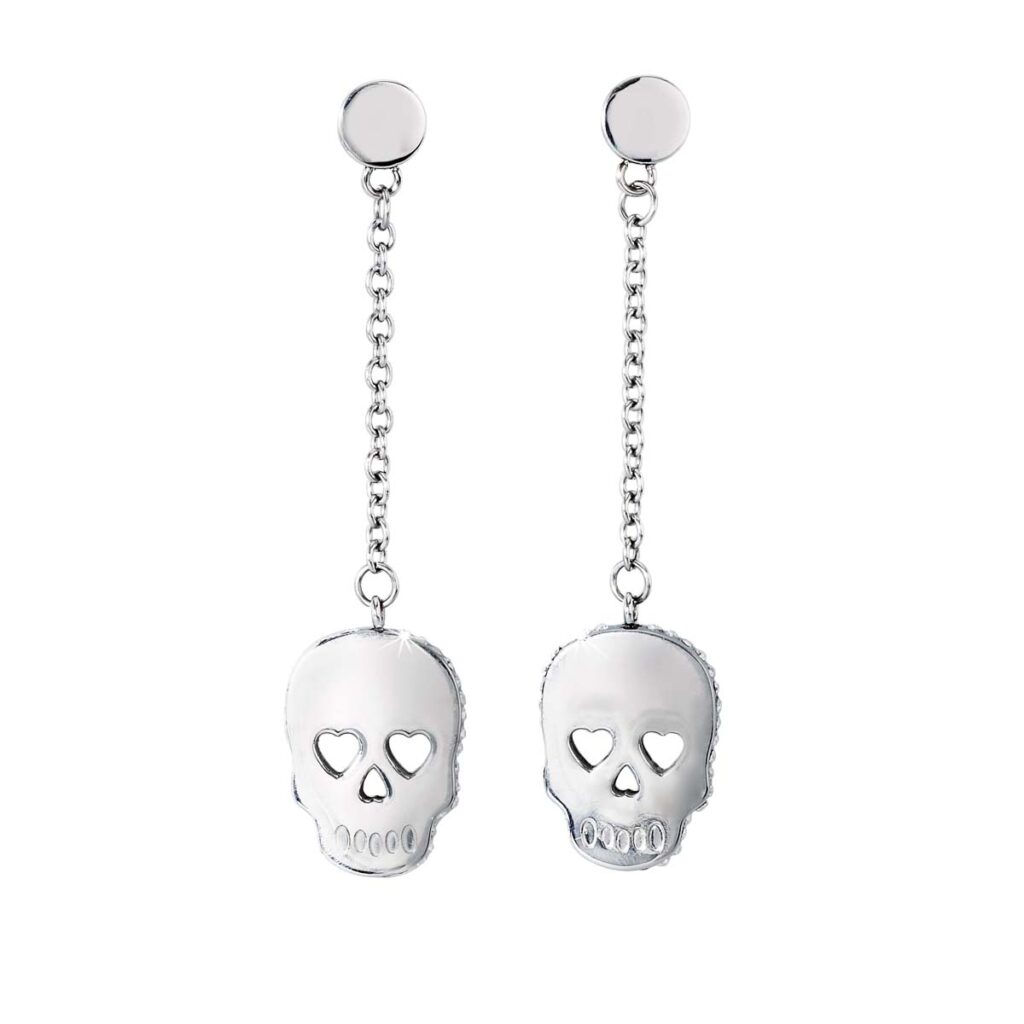 Orecchini 2Jewels Teschio acciaio argentato pendenti donna rock chic (mod.261109)