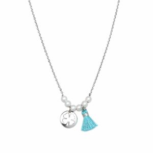Collana Quadrifoglio con Perle e Nappina Azzurra (mod. 2251202612098)