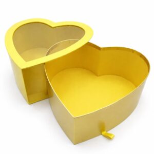 Scatola regalo a cuore gialla e oro con finestra trasparente (mod. SCUORE)